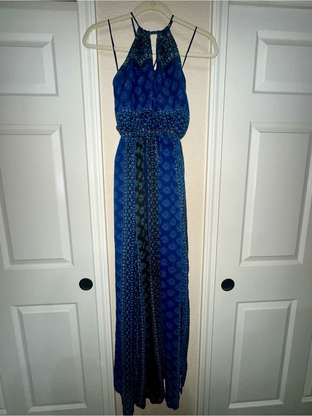 Hollister Navy Printed Halter Maxi Dress